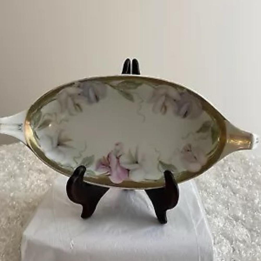 Antique RS Germany Prussia Hand Painted Double Handled Relish Dish 1925 Signed